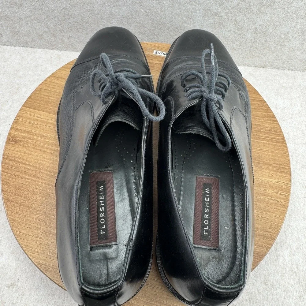 Florsheim Shoes Mens Size 10 Black Leather Derby Dress Lace Up Cap Toe K18150 01
